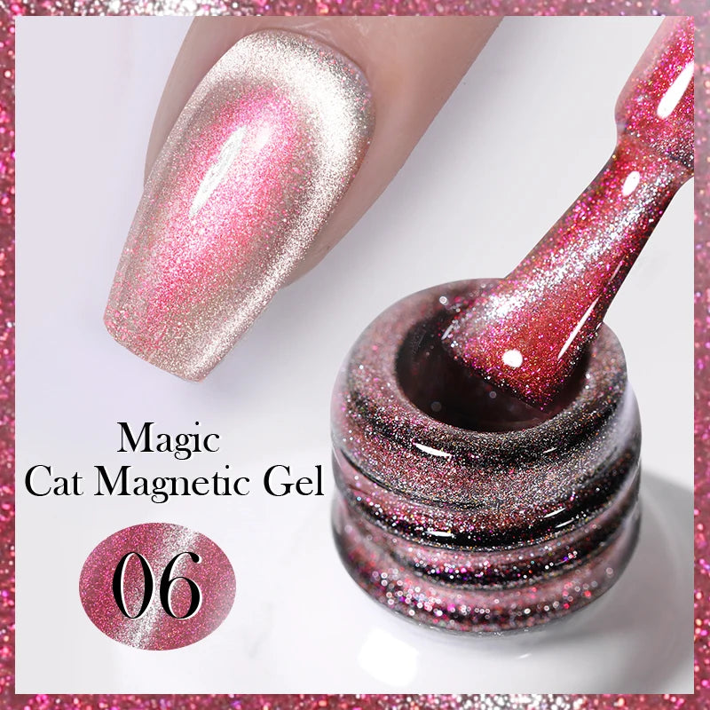 BORN PRETTY 10ml Rainbow Glass Cat Magnetic Nail Gel Polish Sparkling Double Light Reflective Glitter Colorful Laser Varnish