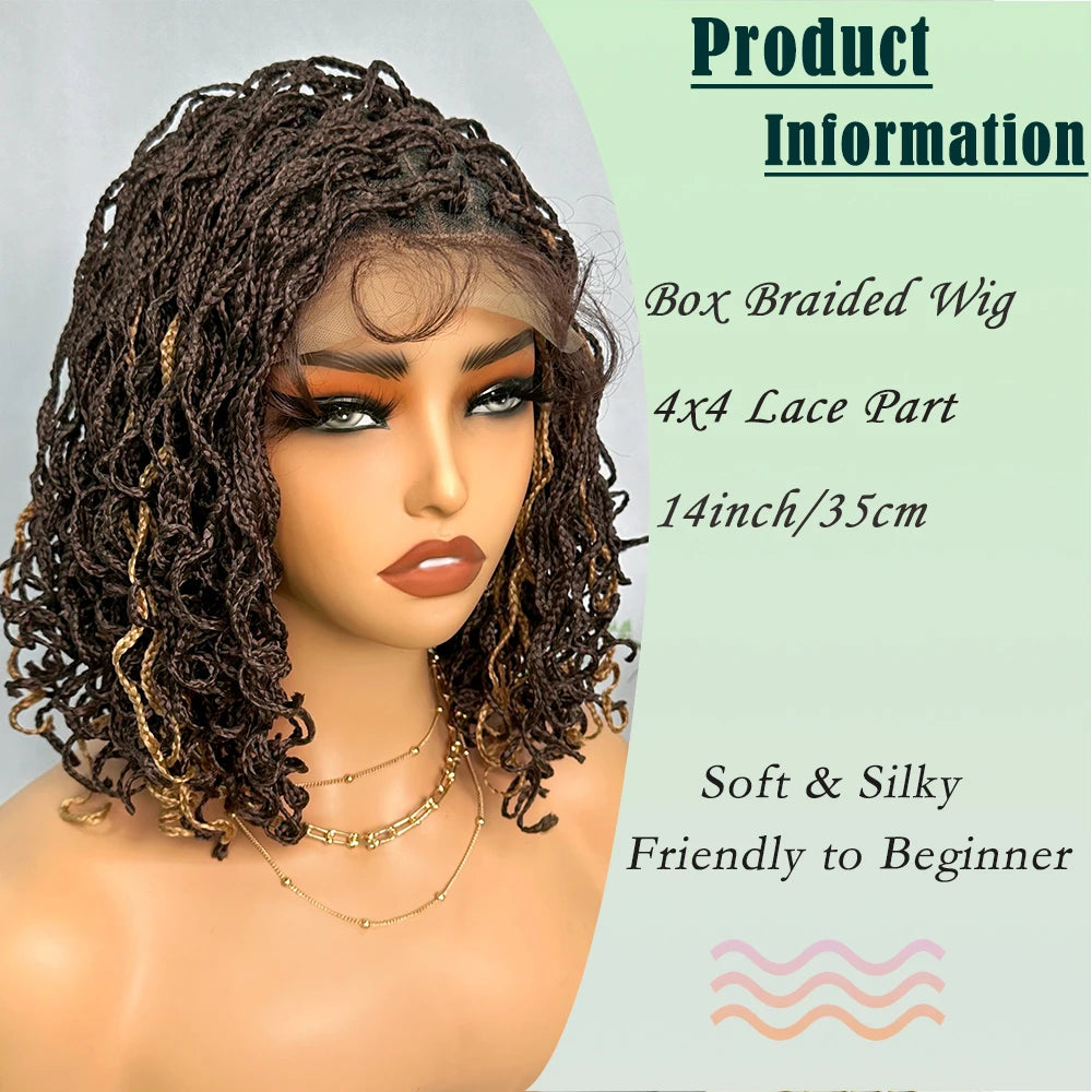 IPARTY Synthetic 4x4 Lace Front Wig 14inch Curly Faux Locs Braided Wig Large Parting Space Twist Dreadlock Wigs for Black Women