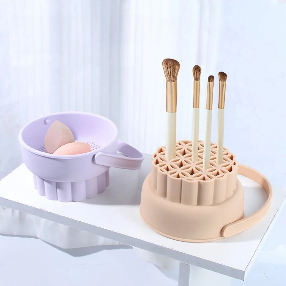 1PC Silicone Washing Bowl Makeup Brush Cleaning Box Make-up Egg Drying Tool Set Powder Puff Washer Sponge Storage Artifact