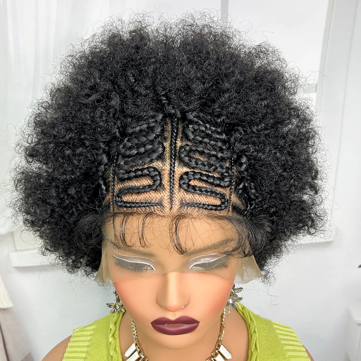 13x6 Lace Front Braids Wig with Baby Hair Synthetic Afro Curly Cornrow Braided Short Wigs for Black Women Natural Lace Bob Wigs
