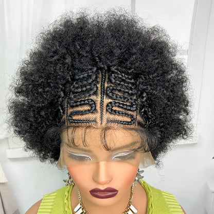 13x6 Lace Front Braids Wig with Baby Hair Synthetic Afro Curly Cornrow Braided Short Wigs for Black Women Natural Lace Bob Wigs