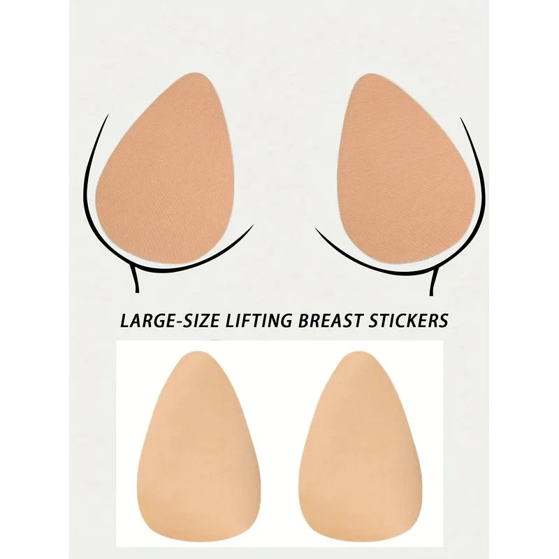 2pcs Teardrop-Shaped Invisible Adhesive Push-Up Bra Pads, Strapless Apricot Breast Lift Covers with Comfortable Support