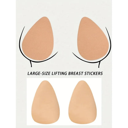 2pcs Teardrop-Shaped Invisible Adhesive Push-Up Bra Pads, Strapless Apricot Breast Lift Covers with Comfortable Support