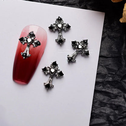10pcs Darkness Metal Nail Charms Heart with Dark Gems Luxury Nail Decoration 3D DIY Parts Retro Style Aolly Black Heart Charm
