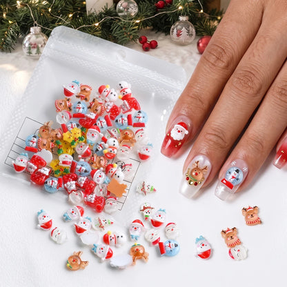 12grid 3D Kawaii Christmas Nail Charms Cute Santa Claus Snowman Bell Stocking Elk Wreath Nail Gems Resin Xmas Manicure Carft D2$