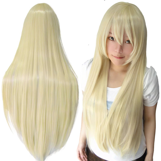 80cm Straight Synthetic Cosplay Wig White Purple Green Silver Pink Lolita Hairpiece with Bangs Long Wigs