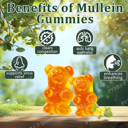 Mullein Lung Support Gummies Respiratory Health Pear Flavor Lung Health Sinus Relief Immune Boost Supplement 60 Count