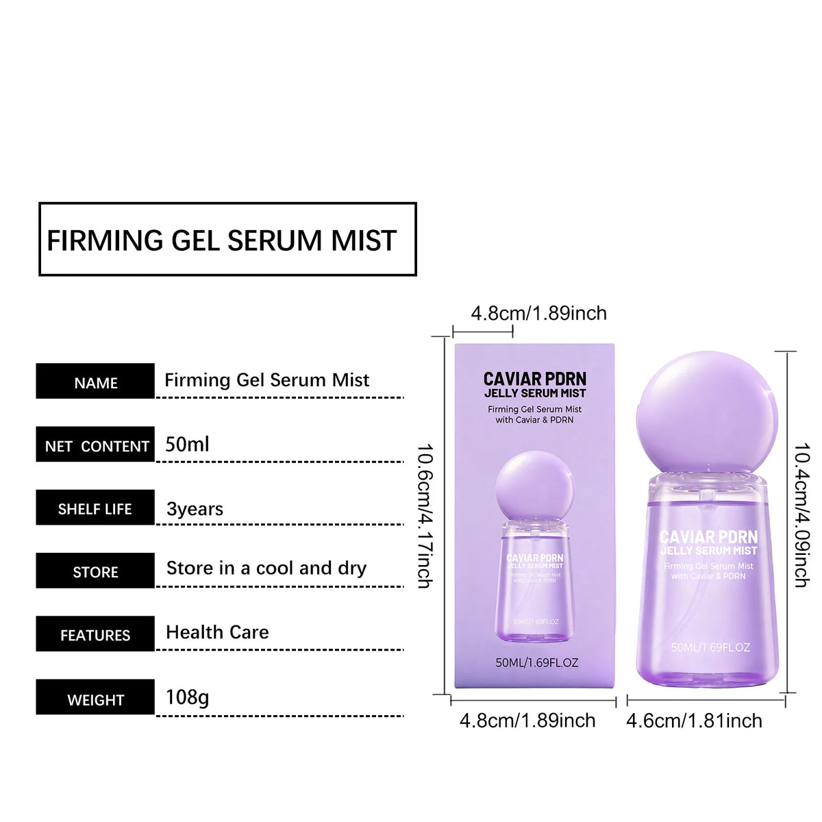 Caviar PDRN&Collagen Peptides Jelly Serum Mist Set,Reshape Skin Cells&Instant Plump,Firm & Anti‑Wrinkle,Dewy Glow&Jelly to Mist Technology,On the Go Skincare Capsule,Clean&Gentle Formulation,Travel Essentials&Self Care Gift