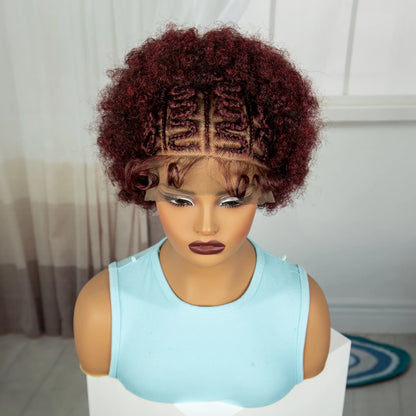 13x6 Lace Front Braids Wig with Baby Hair Synthetic Afro Curly Cornrow Braided Short Wigs for Black Women Natural Lace Bob Wigs