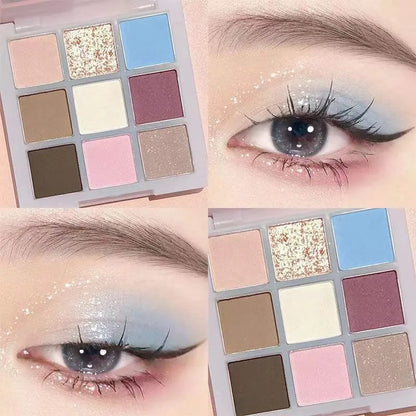 9 Colors Mint Green Eyeshadow Palette Matte Shimmer Forest Shadow Velvet Soft Blendable Natural Daily Eye Makeup