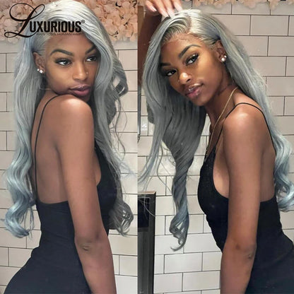 Silver Grey Colored Body Wave Human Hair Wigs For Women 13x4 Transaprent Lace Frontal Wig Preplucked Brazilian Remy Hair Wig