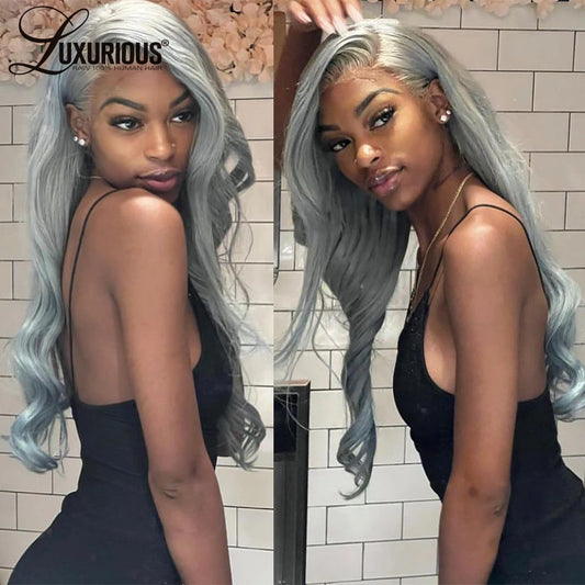 Silver Grey Colored Body Wave Human Hair Wigs For Women 13x4 Transaprent Lace Frontal Wig Preplucked Brazilian Remy Hair Wig