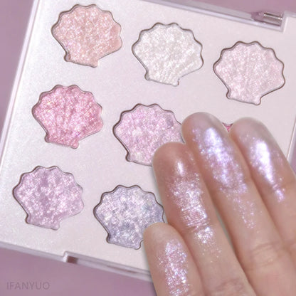 Shell Eyeshadow Palette Sparkling Pearlescent Glitter Eye Shadow Plate Diamond Highlight Eye Makeup Cosmetic for Autumn Winter