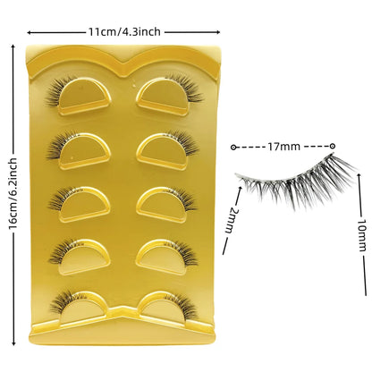 5 Pairs Short Natural Coner Lash Charming Hademade Transparent Clear Band Half Lashes