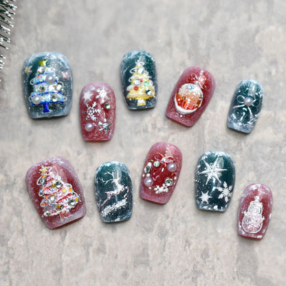 3 to 12 Sheets 5D Holographic Christmas Tree Snowflake Ornament Wreath Reindeer Glitter Self-Adhesive Nail Art Stickers
