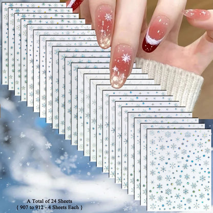 4 to 24 Sheets Xmas Snowflake Gold Silver Blue Holographic Self-Adhesive Winter Christmas Decor DIY Manicure Nail Art Stickers