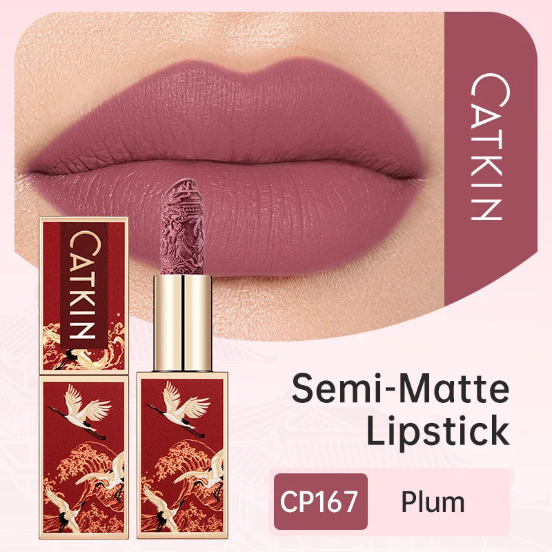 CATKIN Christmas Limited New Year's Lipstick for Lips CATKIN Moisturizing with Golden Glosses, Tone CP170 Crimson Pink, 3.6 G