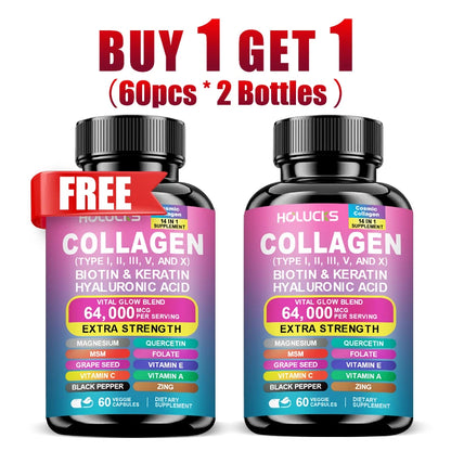 Collagen Capsules with Vitamin A C E Biotin, Support Skin Nail Joint Health, Hair Growth, Anti Aging, Firming, Whitening, Energy