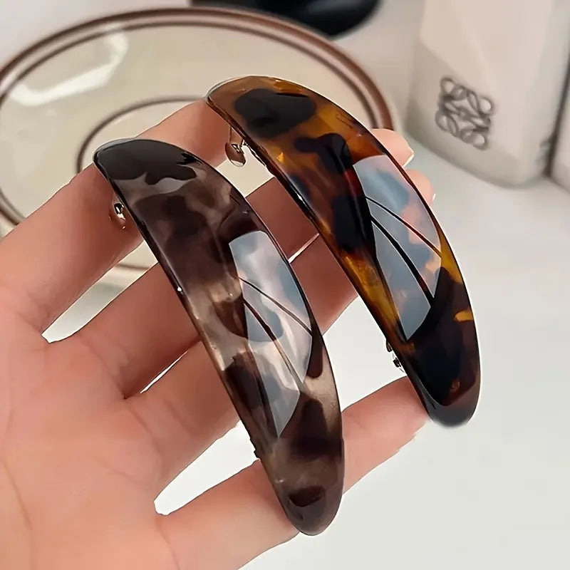 Retro Tortoiseshell Leopard Print Hair Clip Curved Temperament Full Hair Clip at Back of Head Vacation Daily Hair Accessory
