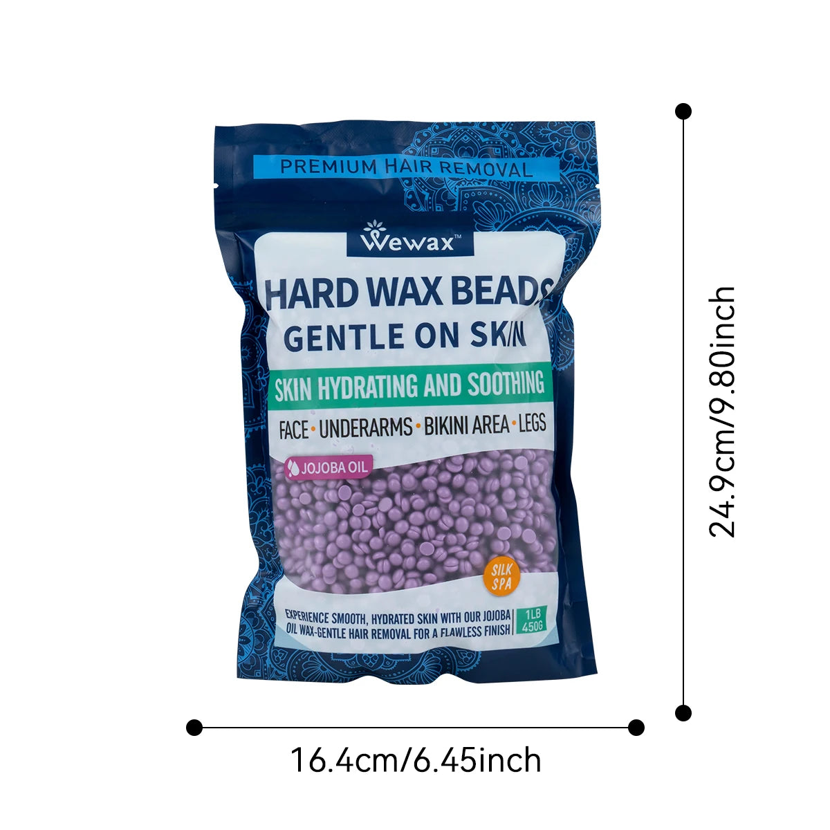 WEWAX 450g Hard Wax Beads Family Pack, Premium Brazilian Lavender Scented Beeswax Wax Beans, Strong Adhesion, Precise Paperless Quick Hair Removal, for Full Body Bikini Area Hands Legs, Normal Skin, Salon Home Body Care Wax,