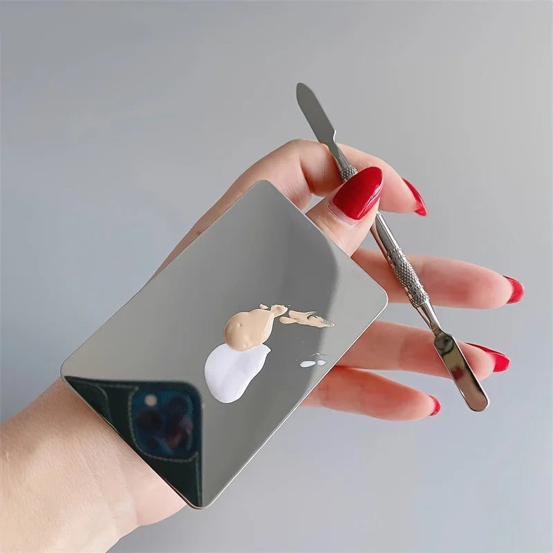 Stainless Steel Makeup Mixer Nail Art Polish Mixing Plate Foundation Eyeshadow Mixer Palette with Spatula Rod Beauty Tools