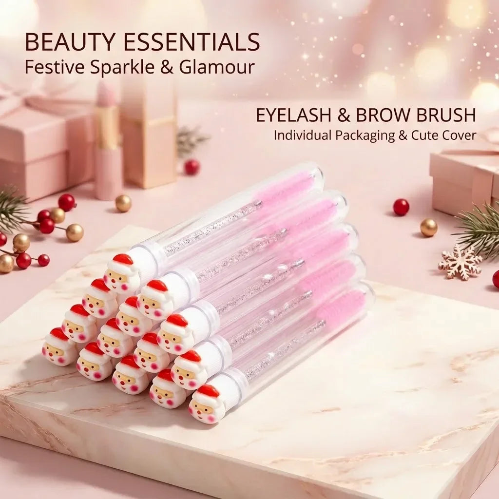 10pcs Christmas Eyelash Eyebrow Brush Precision Lash Comb Spoolie Extension Tool Ultra-Fine Makeup Brush Holiday Gift for Women