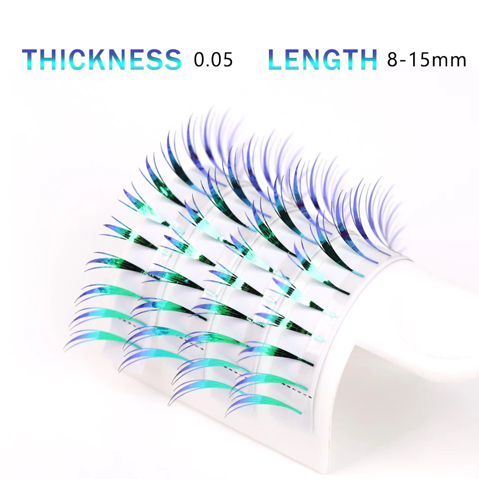 RUJADE Glitter Colored Feather Shape Premade Fan Lashes Eyelash Extension Manga Fairy Faux Lash Clusters For Christmas Makeup