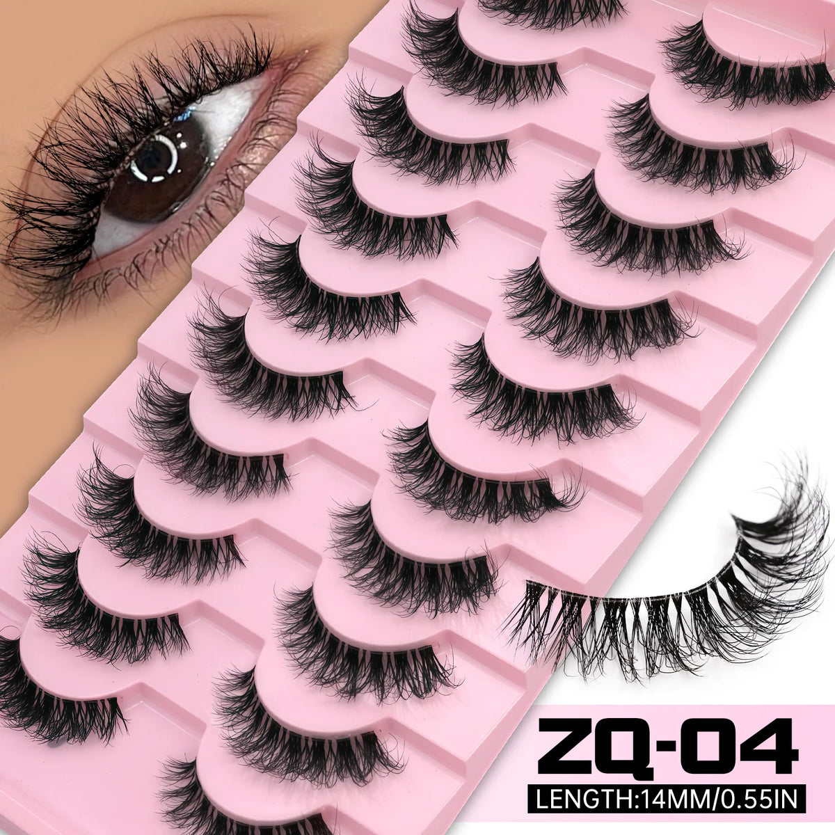 LASVIREY Cat Eye Lashes Natural Fluffy False Eyelashes Soft Wispy Natural Long Faux Mink Lashes Clear Band Lashes Extension