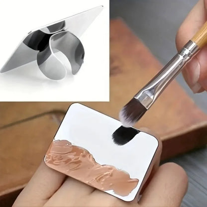 Makeup Mixing Palette,Nail Art Palette Ring, Makeup Spatula Palette with Foundation Spatula,Stainless Steel Makeup MixingTray