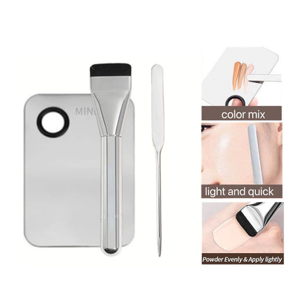【M】1Set Foundation Brush Mixing Palette Stainless Steel Mixer Palette With Spatula Lipstick Eye Shadow MakeUp Tools
