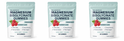 High Absorption Magnesium Bisglycinate Gummies Vegan Raspberry Flavor 60 Count Support Muscle Bone Health Non GMO Gluten Free