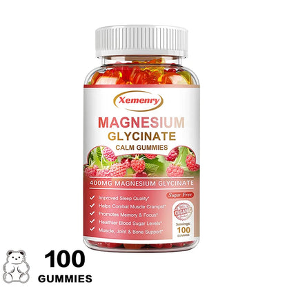 Magnesium Glycinate Gummies 400 Mg - 100 Vegetarian Gummies - Supports Muscle, Joint and Heart Health