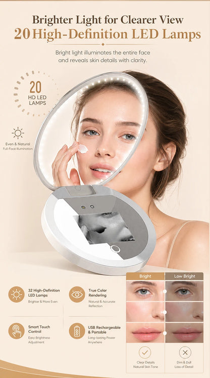 TJMIR UV Smart Sunscreen Mirror Portable LED Makeup Mirror with UV Detection & Sunscreen Testing