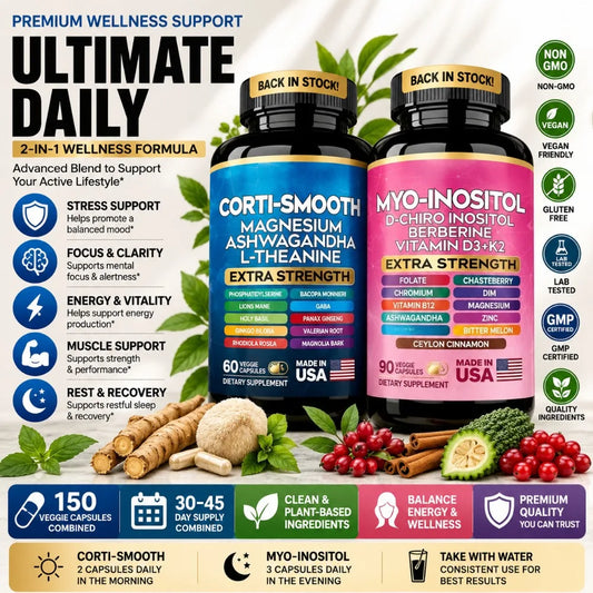 Cortisol & Myo-Inositol Supplement Bundle, Soothe & Smooth Bundle, 13-in-1 Cortisol Balance, Magnesium, Ashwagandha, L-Theanine