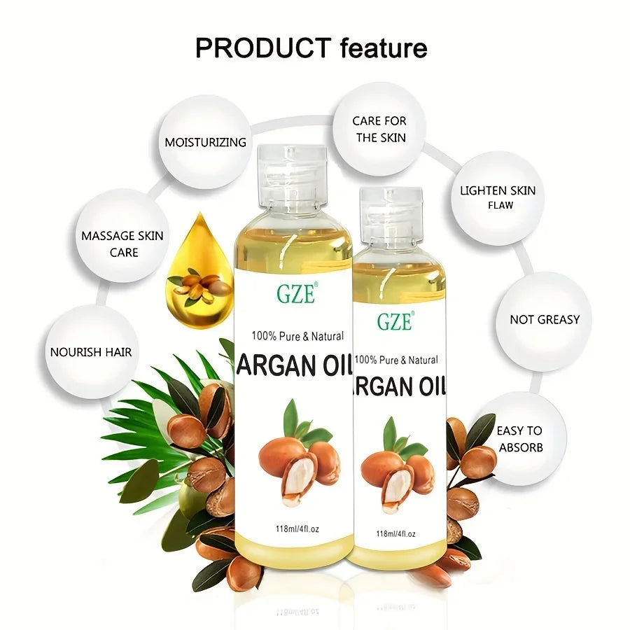 GZE Organic Moroccan Argan Oil Pure Cold Pressed Virgin Premium Grade Moisturizer for Dry, Damaged Skin, Hair, Face, Body, Scalp