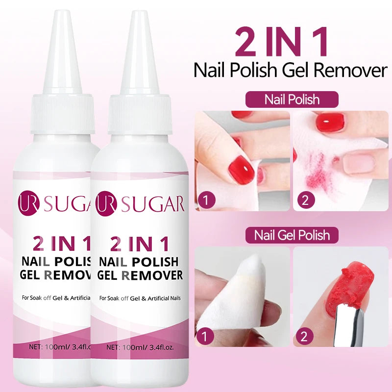 UR SUGAR 100ml 2 IN 1 Nail Polish Gel Remover Liquid 1/2PCS Quick Clean Gentle Formula for Gel Polish Remover Manicure Nail Care