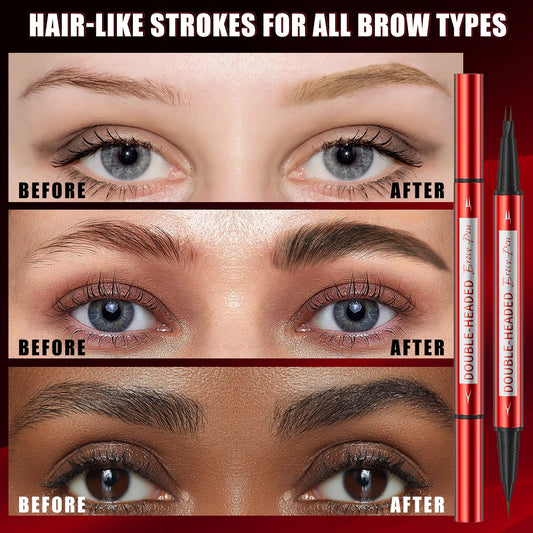 Waterproof Eyebrow Pen, Microblading Eyebrow Pencil With 2 Split Head, Natural Looking Brows Makeup ( 5 Colors )