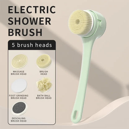 NEW Electric Shower Cleaning Brush 5 Heads 3 Gears Spinning Spa Bath Brush Waterproof Long Handle for Personal Body Back Rubbing