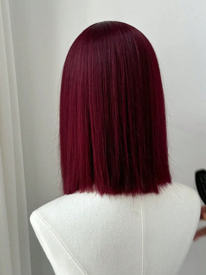 Ashely Bob Red Lace Front Wigs for Women Short WINE RED Bob Wig Middle Part Synthetic Hair Wigs Heat Resistant Cosplay Hair Wigs