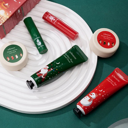 6PCS/Box Christmas gift box, lip balm hand Foot cream set, deeply hydrating lip moisturizer, lip color brighten, gift to women