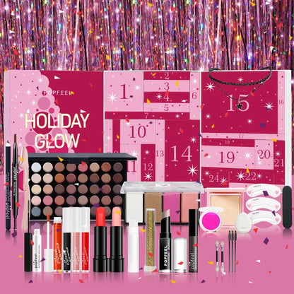 Christmas Countdown Makeup Set 24pcs Lipstick Blush Eye Shadow Cosmetics Holiday Beauty Advent Calendar Gift Box for Women Girls