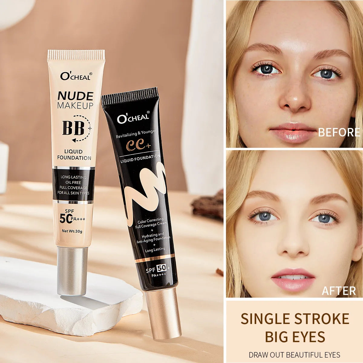 BB Cream SPF50 PA Plus Face Waterproof Foundation Long Lasting Brightening Primer Sunscreen Makeup Base Woman Makeup Cosmetics
