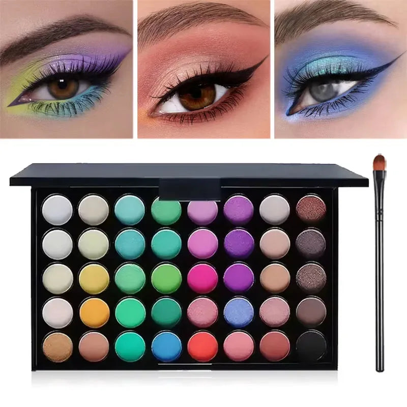 40Colors Glitter Eyeshadow Palette with Free 1Brushes Matte Waterproof Long Lasting Eyeshaow Powder Palette Cosmetics MakeUp Kit