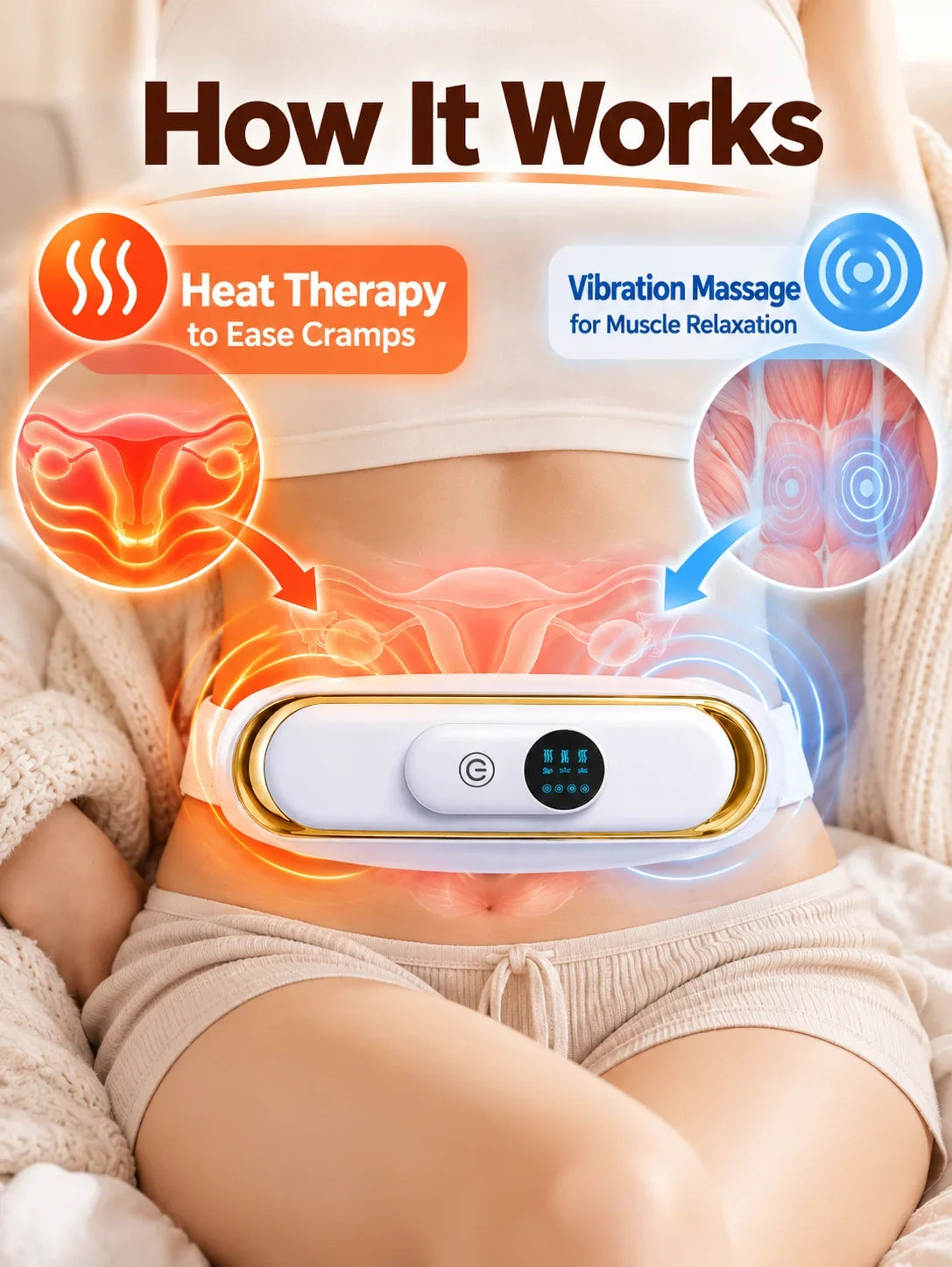3 in 1 Heating Vibration Waist Belt Period Pain Relief Menstrual Cramp Massager for Lower Back Relax & Waist Shaping Aid