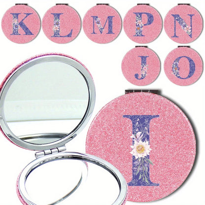 Women Folding Makeup Mirror Facial Beauty Makeup Care Tool Durable PU Surface Waterproof Ideal Party Gift Pink Flower Pattern