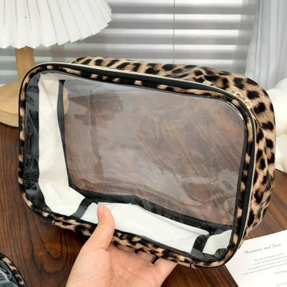 Transparent Leopard Print Clear Makeup Bag Large Capacity Travel Make Up Cosmetic Organizer Zipper Waterproof Cosmetic Bag