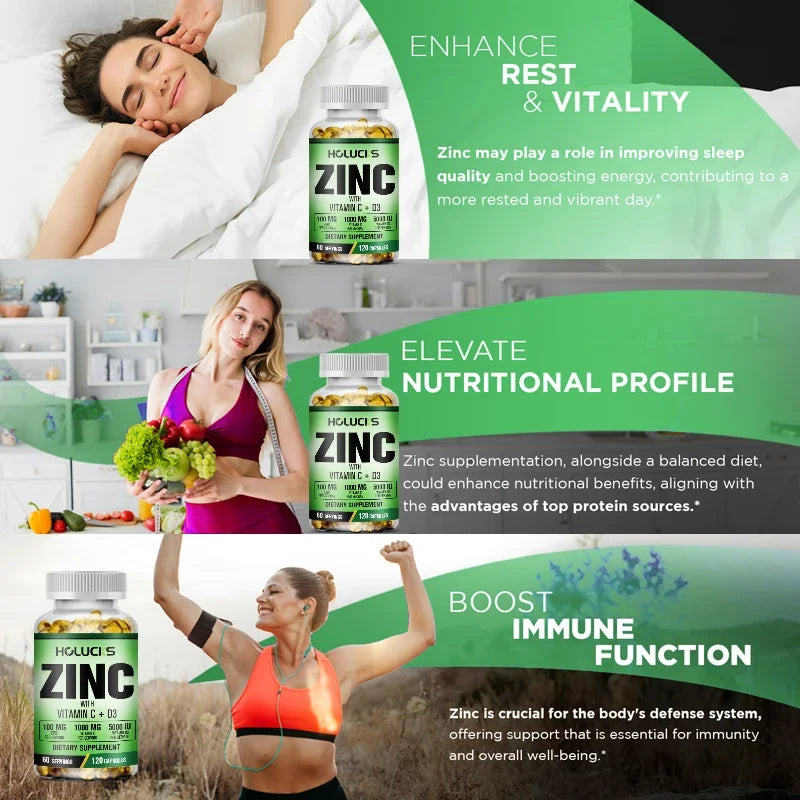 Zinc Vitamin C & D3 Complex Supplement, Supports Bone, Teeth, Joint & Heart Health, Boosts Immunity & Energy, Antioxidant