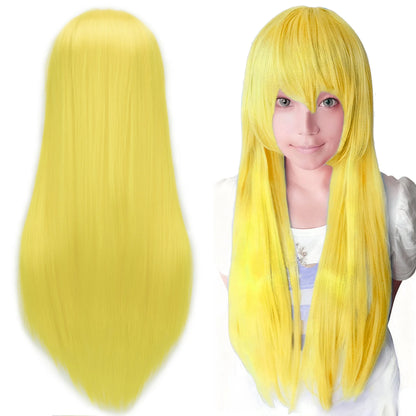80cm Straight Synthetic Cosplay Wig White Purple Green Silver Pink Lolita Hairpiece with Bangs Long Wigs