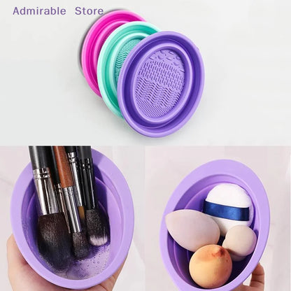 wSoft Silicone Makeup Brush Cleaner Folding Powder Puff Cleaning Bowl Eyeshadow Brushes Wash Clean Mat Beauty Tools Scrubber Box