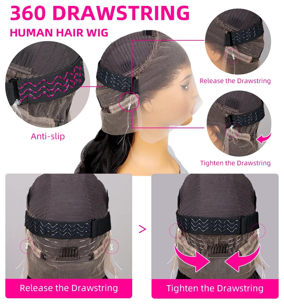Peruvian Hair Invisible Strap 360 Full Lace Frontal Body Wave Wig Human Hair Natural Color Drawstring 360 Lace Frontal Wig
